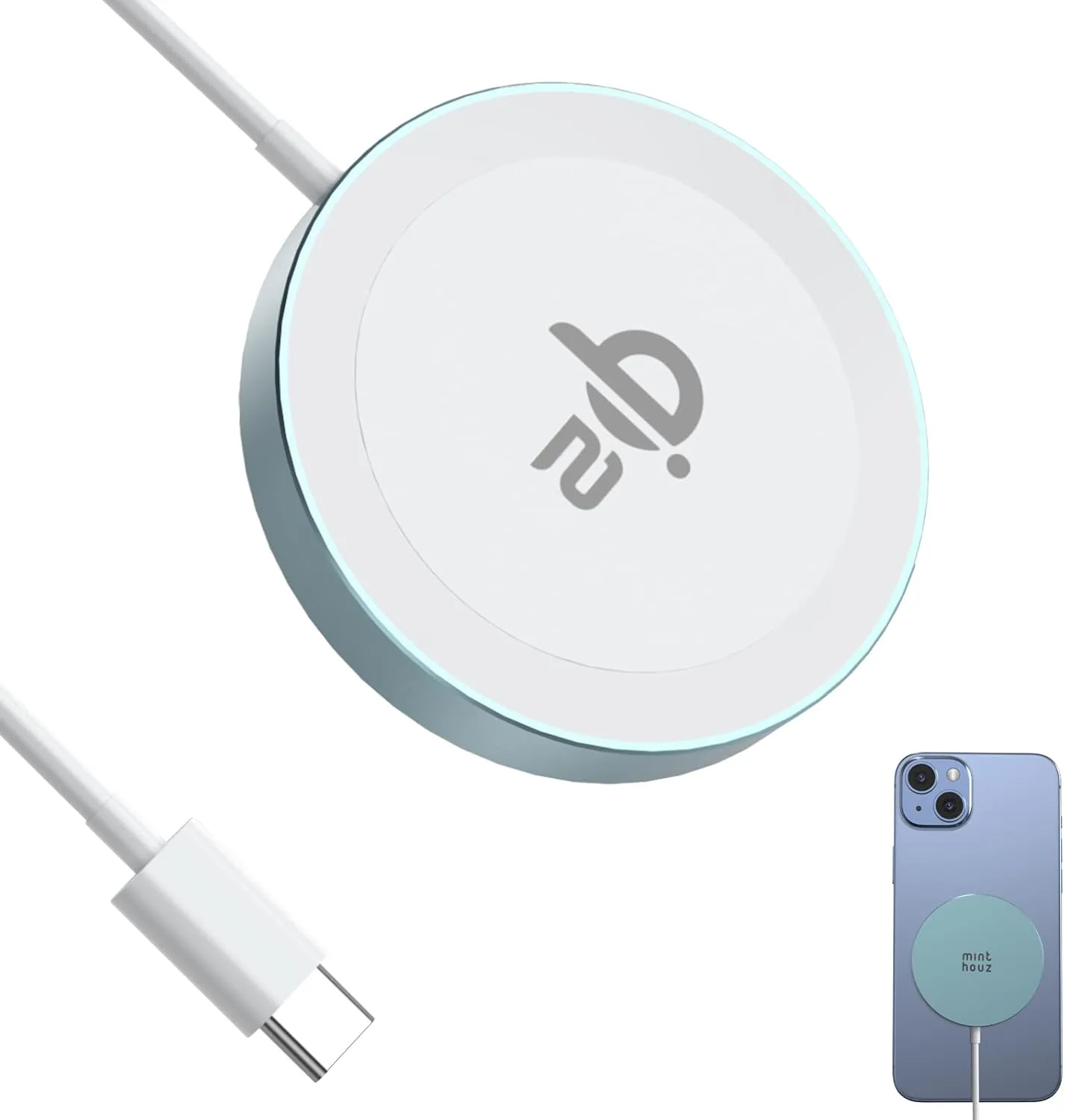 Minthouz Qi2 Magnetic Wireless Charger, Minthouz 15W Fast Charging iPhone Wireless Charger: MT-CW105 - Blue/20W Adapter