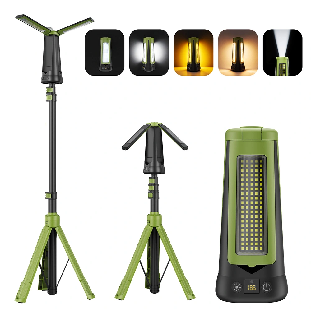 Solar-Powered Multifunctional Camping Light with Remote & Tripod Stand, Telescopic Light, 9000mAh Rechargeable Cordless Work Light, 4500 Lumen Dimmable Emergency Flashlight with Magnetic Base for Fishing, Garage, Power Outage