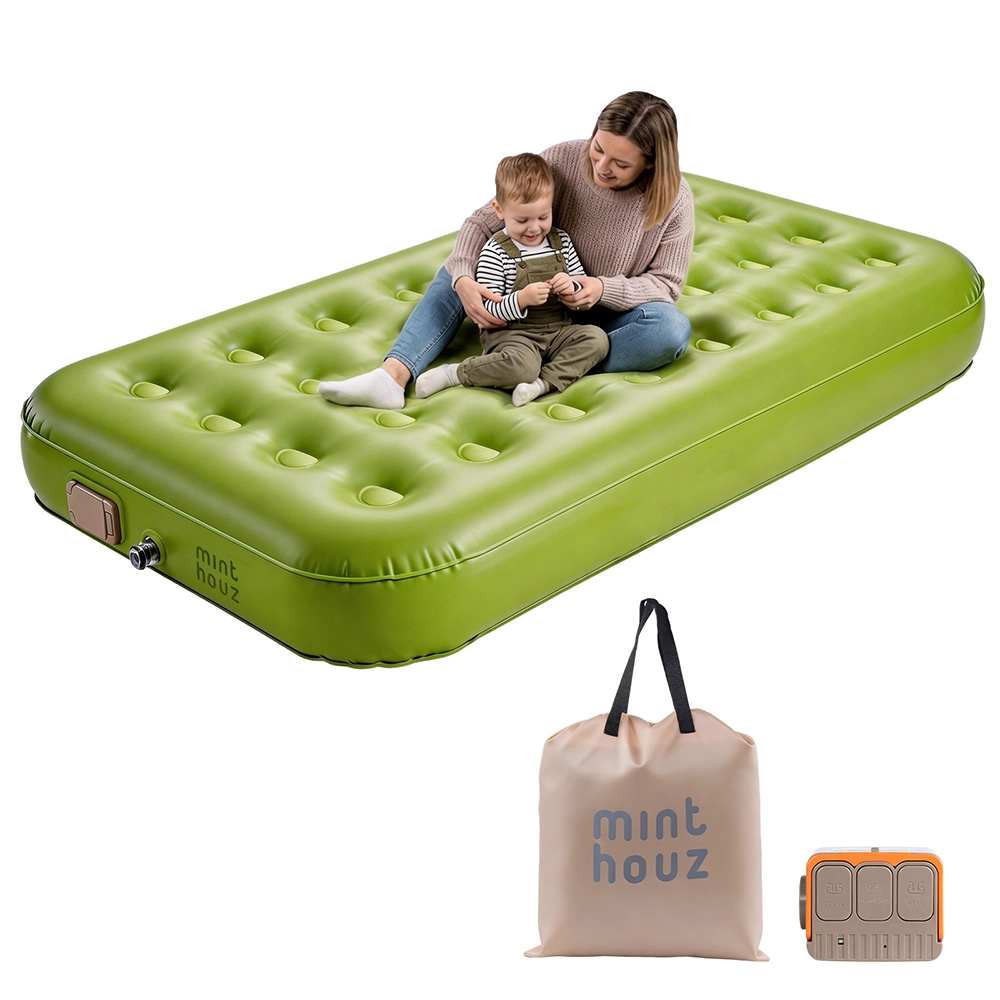 Minthouz Air Mattress with Built in USB Rechargeable One-Touch Pump, Upgraded Surface Portable Leakproof Inflatable Mattress, Blow Up Air Bed with Storage Bag for Home, Guest, Camping, Outdoors