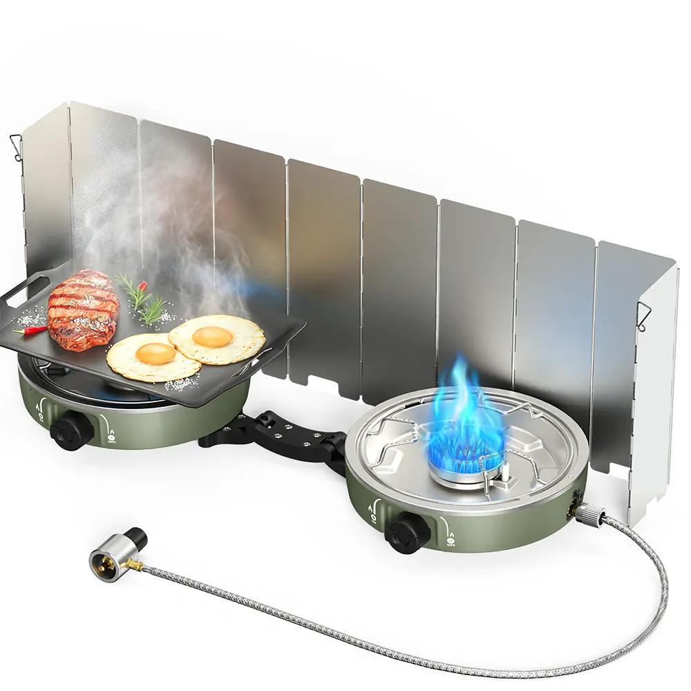 Minthouz 2 Burner Propane Camping Stove with Windshield：MT-Spark S10G